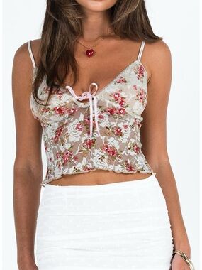Princess Polly Sheer Floral Lace Cami in Pink & Cream NWOT